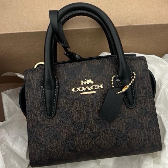 NWT Coach Andrea Mini Carryall Handbag Crossbody In Signature Canvas & Leather - Picture 3 of 7